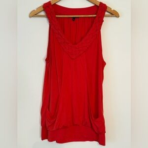 ANNE KLEIN Red Orange Sleeveless Braided Neckline Blouse